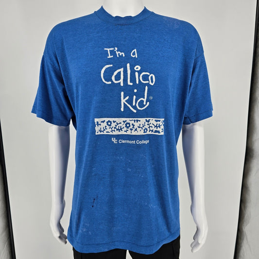 Vintage 1990s FOTL UC Clermont College Ohio "I'm a Calico Kid" T-Shirt (2XL)