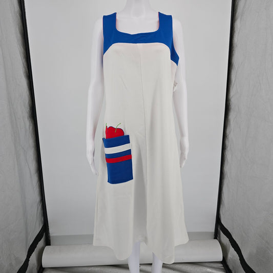 Vintage 1970s Flutterbye Apple Applique A-Line Knit Midi Teacher Dress (L)
