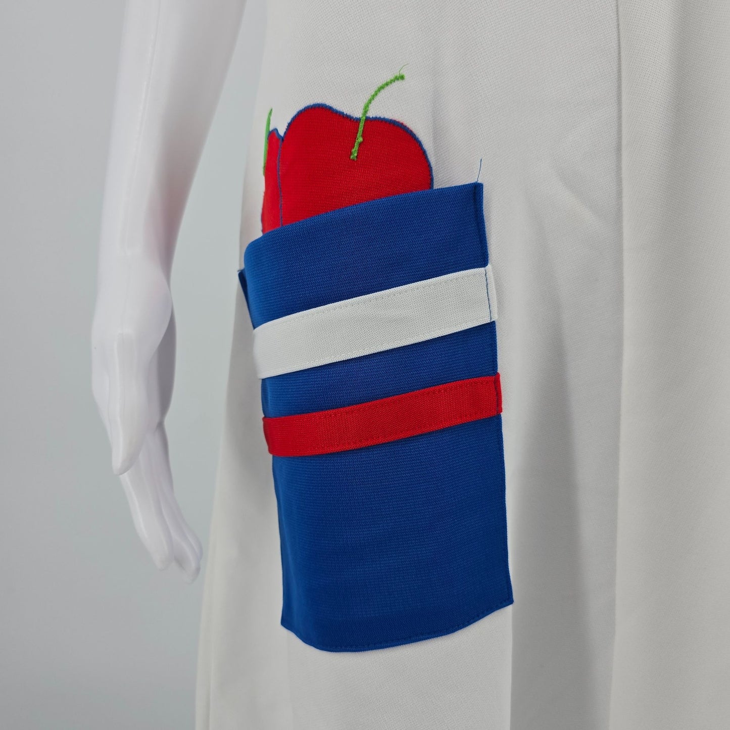 Vintage 1970s Flutterbye Apple Applique A-Line Knit Midi Teacher Dress (L)