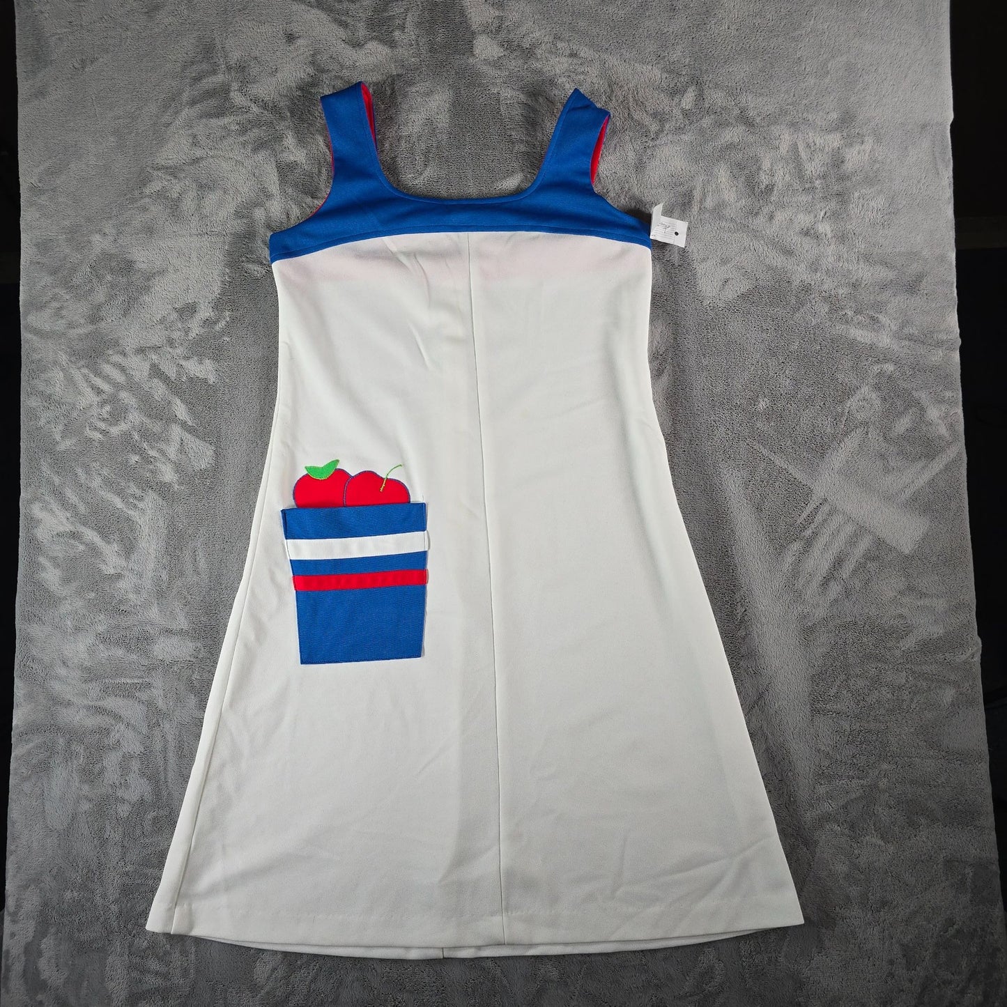 Vintage 1970s Flutterbye Apple Applique A-Line Knit Midi Teacher Dress (L)
