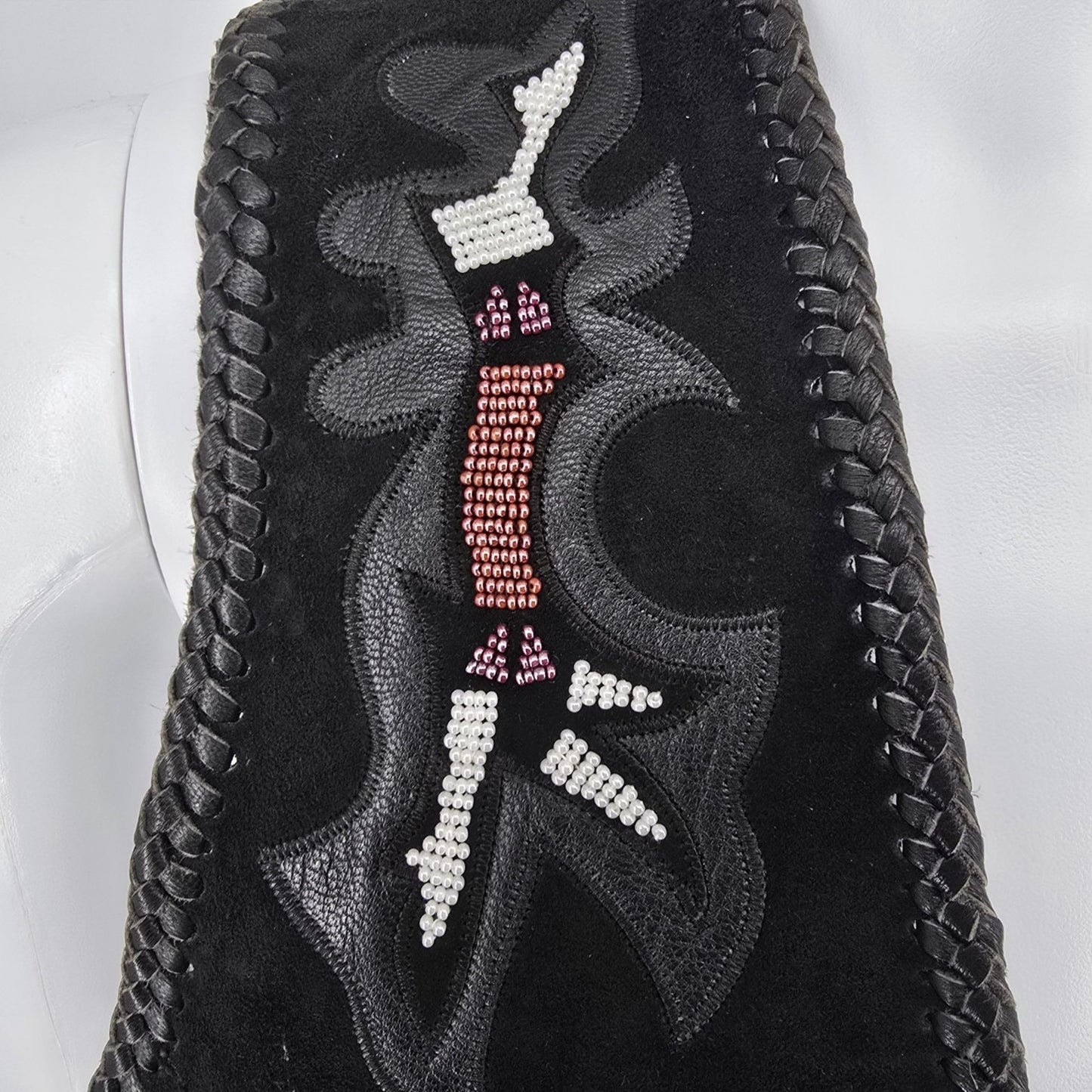 Vintage 1990s First Genuine Leather Men's Suede Beaded/Fringe Western Vest (M)