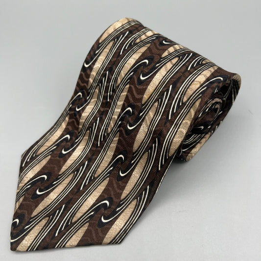Unbranded Men's Extra Long 100% Silk Handmade Brown Abstract Pattern Necktie