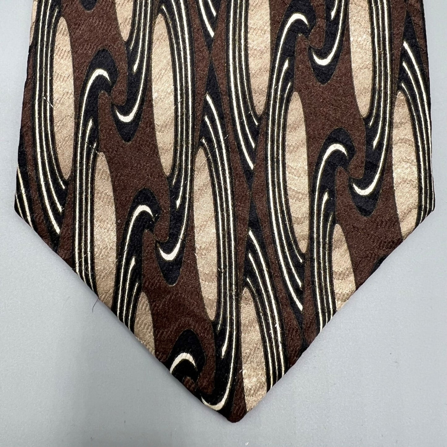 Unbranded Men's Extra Long 100% Silk Handmade Brown Abstract Pattern Necktie