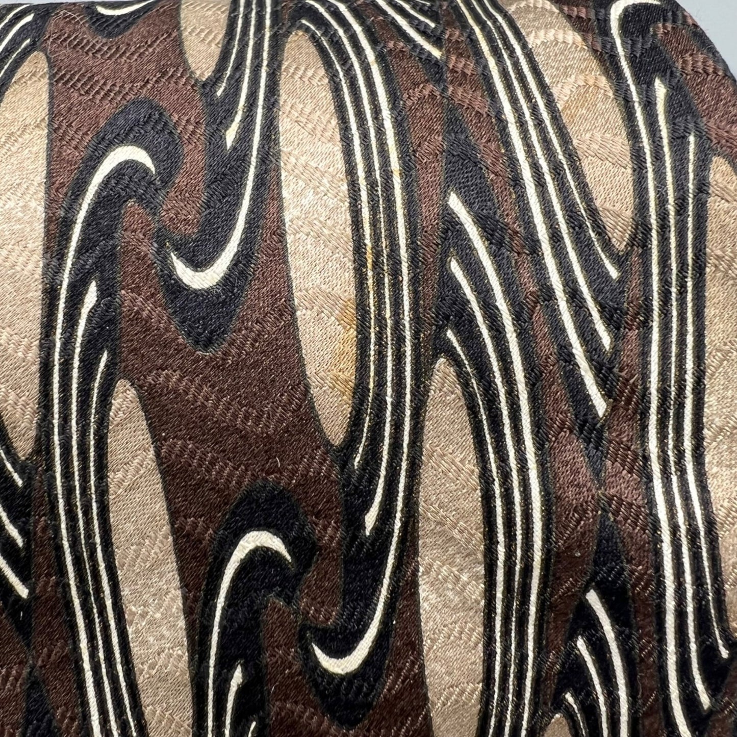 Unbranded Men's Extra Long 100% Silk Handmade Brown Abstract Pattern Necktie