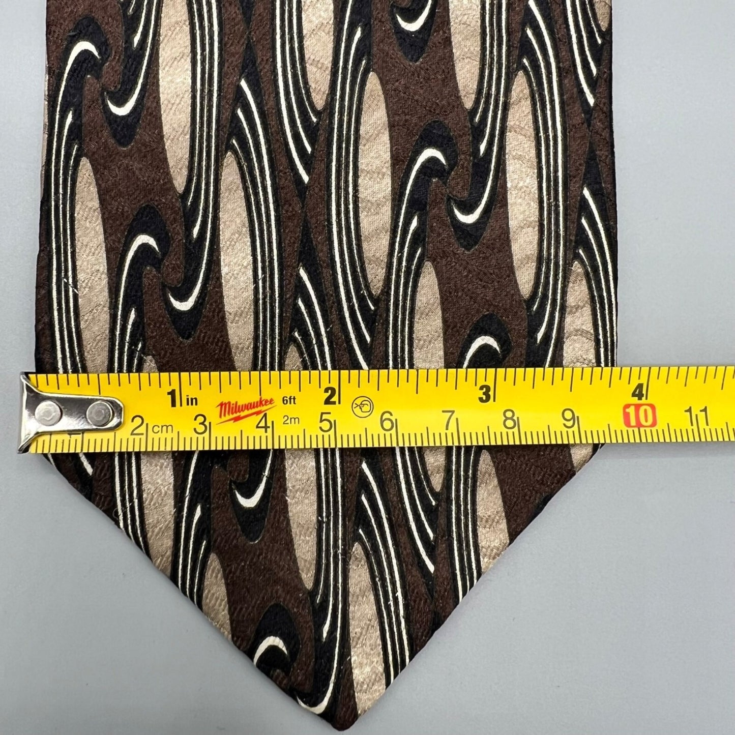 Unbranded Men's Extra Long 100% Silk Handmade Brown Abstract Pattern Necktie