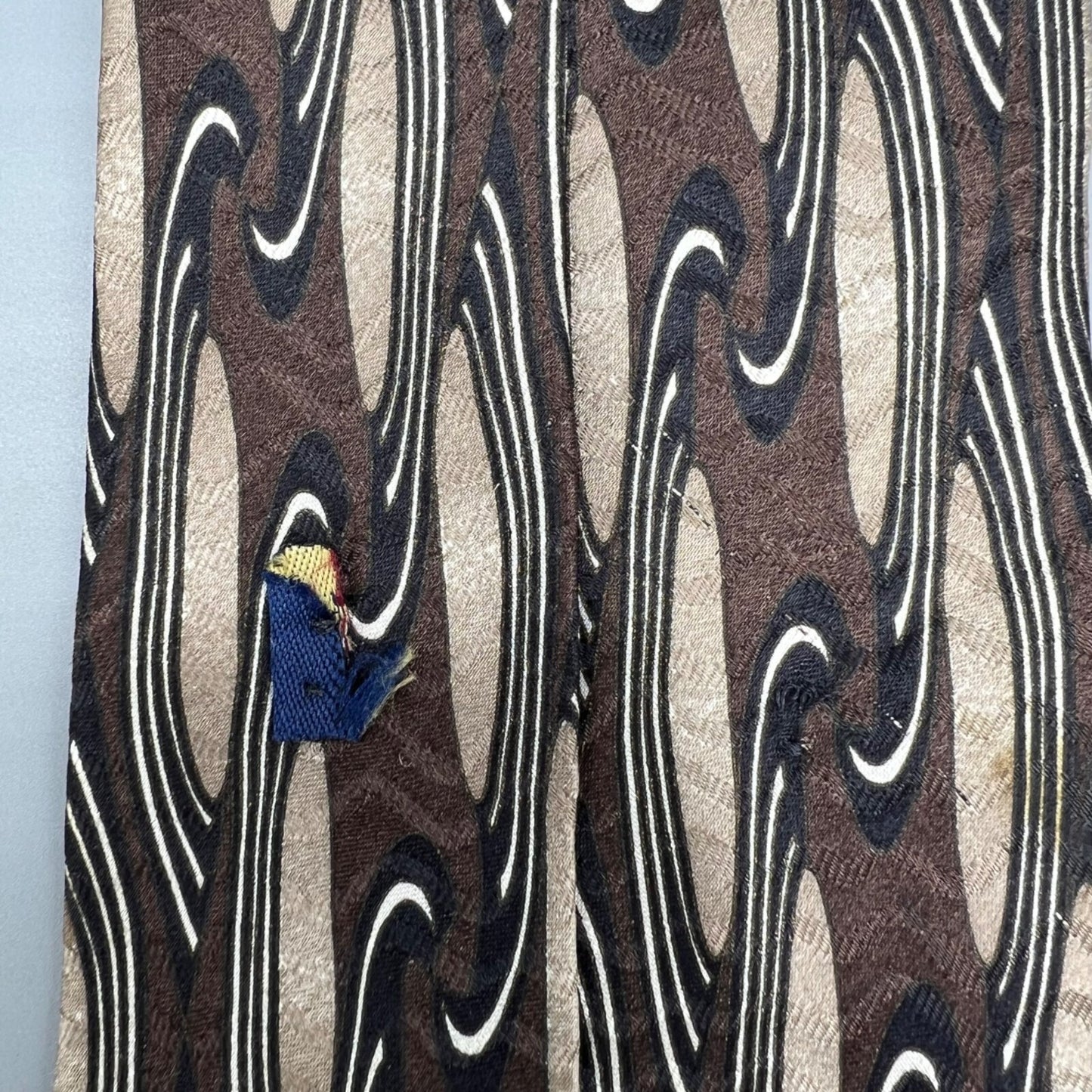 Unbranded Men's Extra Long 100% Silk Handmade Brown Abstract Pattern Necktie