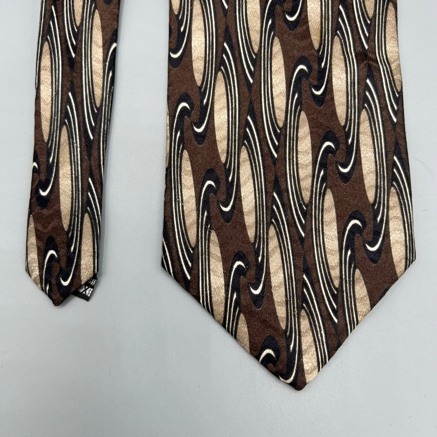 Unbranded Men's Extra Long 100% Silk Handmade Brown Abstract Pattern Necktie
