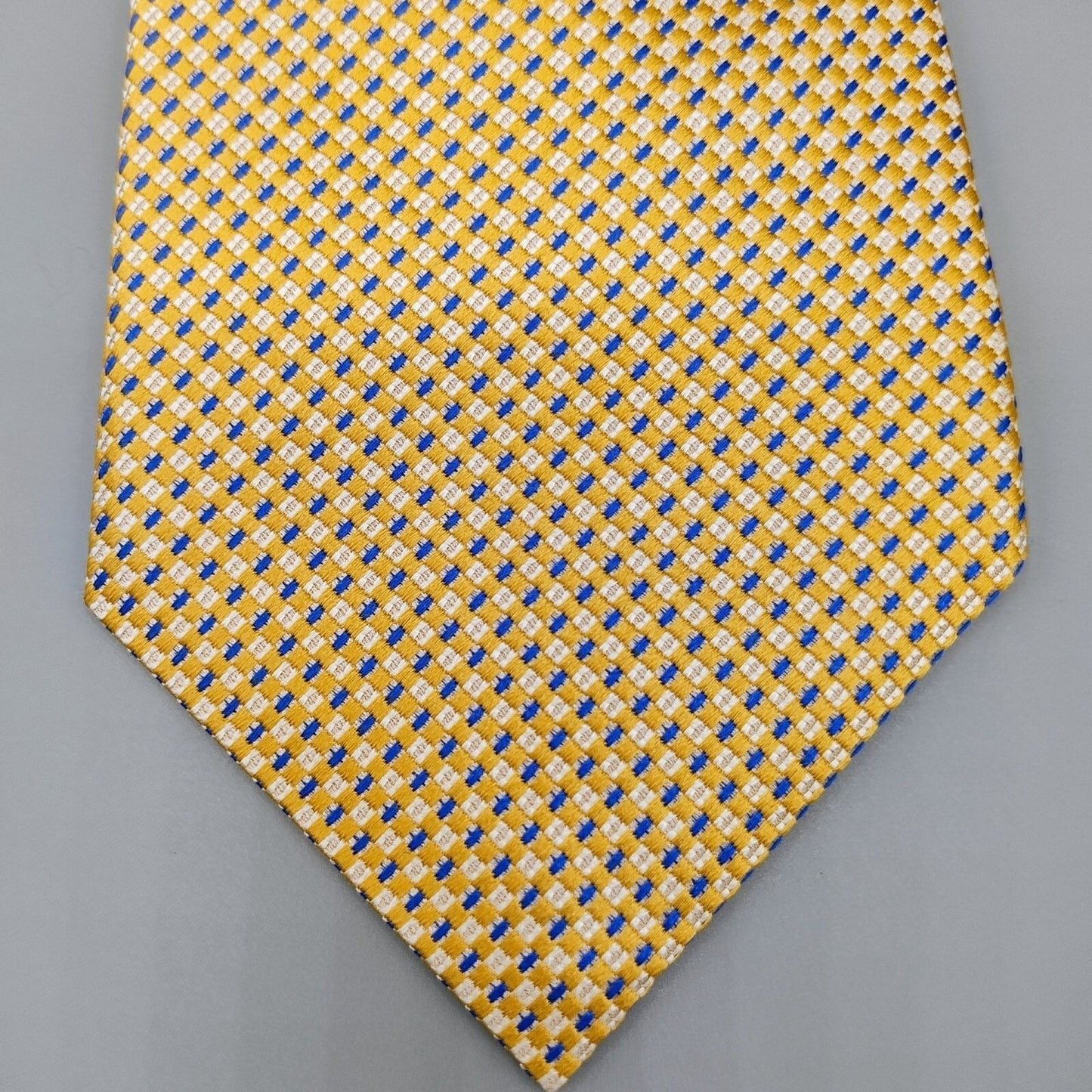 Geoffrey Beene Stain Resistant Yellow & Blue Geometric Pattern Wide Silk Necktie