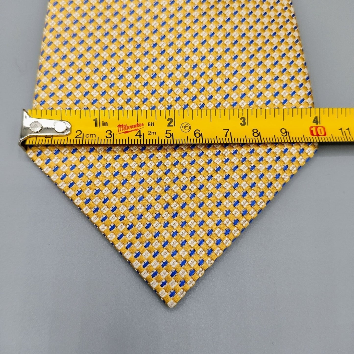 Geoffrey Beene Stain Resistant Yellow & Blue Geometric Pattern Wide Silk Necktie