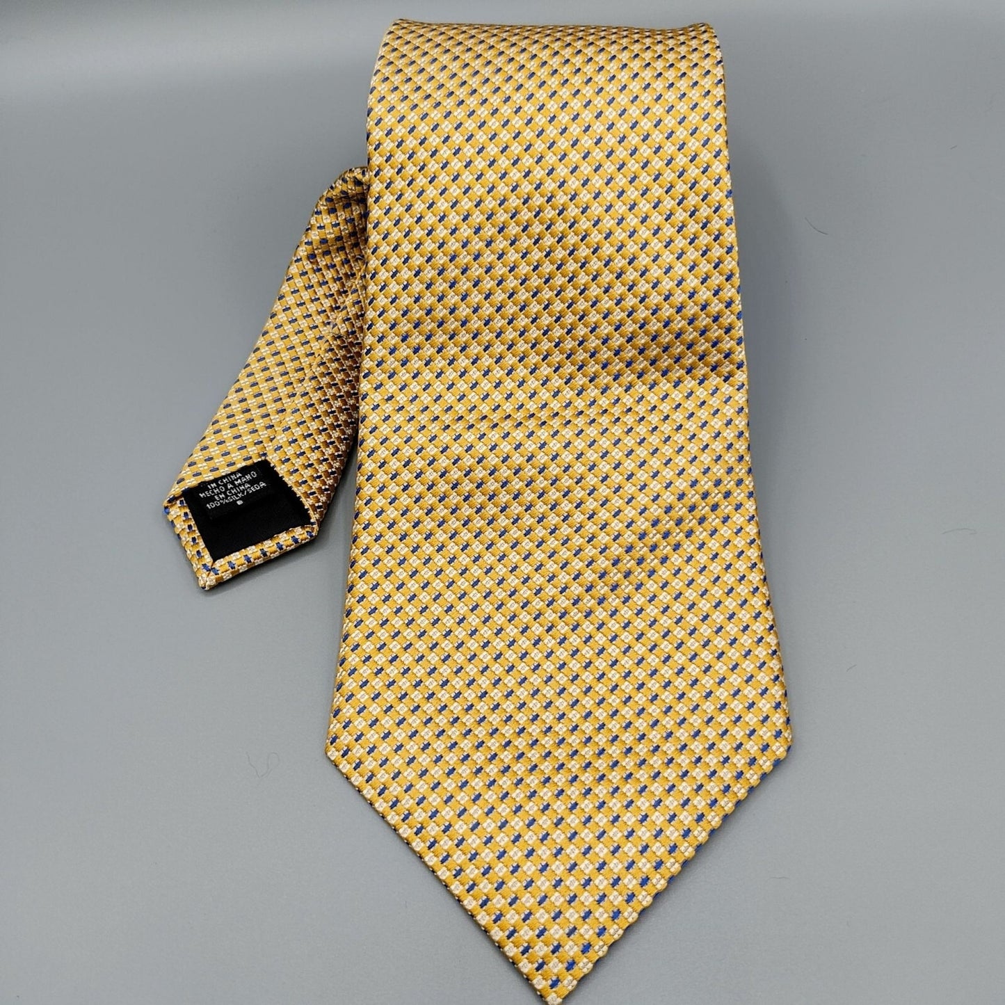 Geoffrey Beene Stain Resistant Yellow & Blue Geometric Pattern Wide Silk Necktie