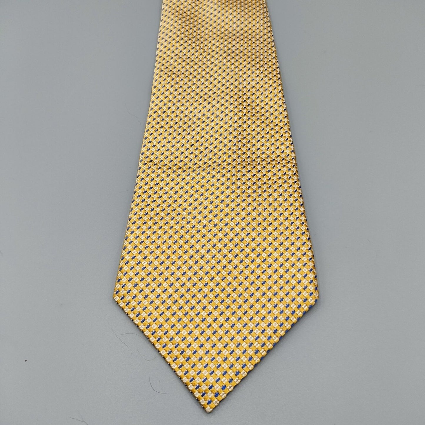 Geoffrey Beene Stain Resistant Yellow & Blue Geometric Pattern Wide Silk Necktie