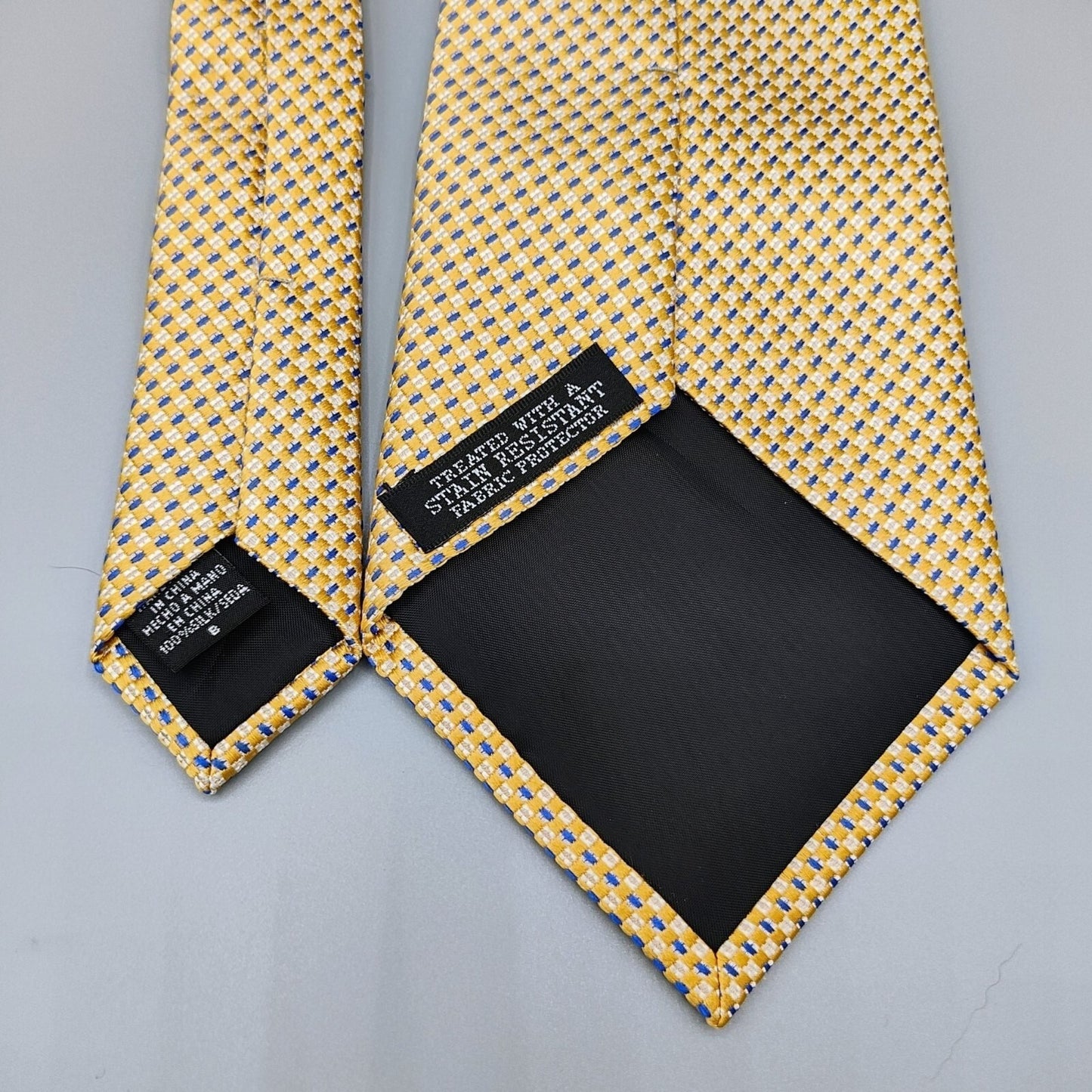 Geoffrey Beene Stain Resistant Yellow & Blue Geometric Pattern Wide Silk Necktie