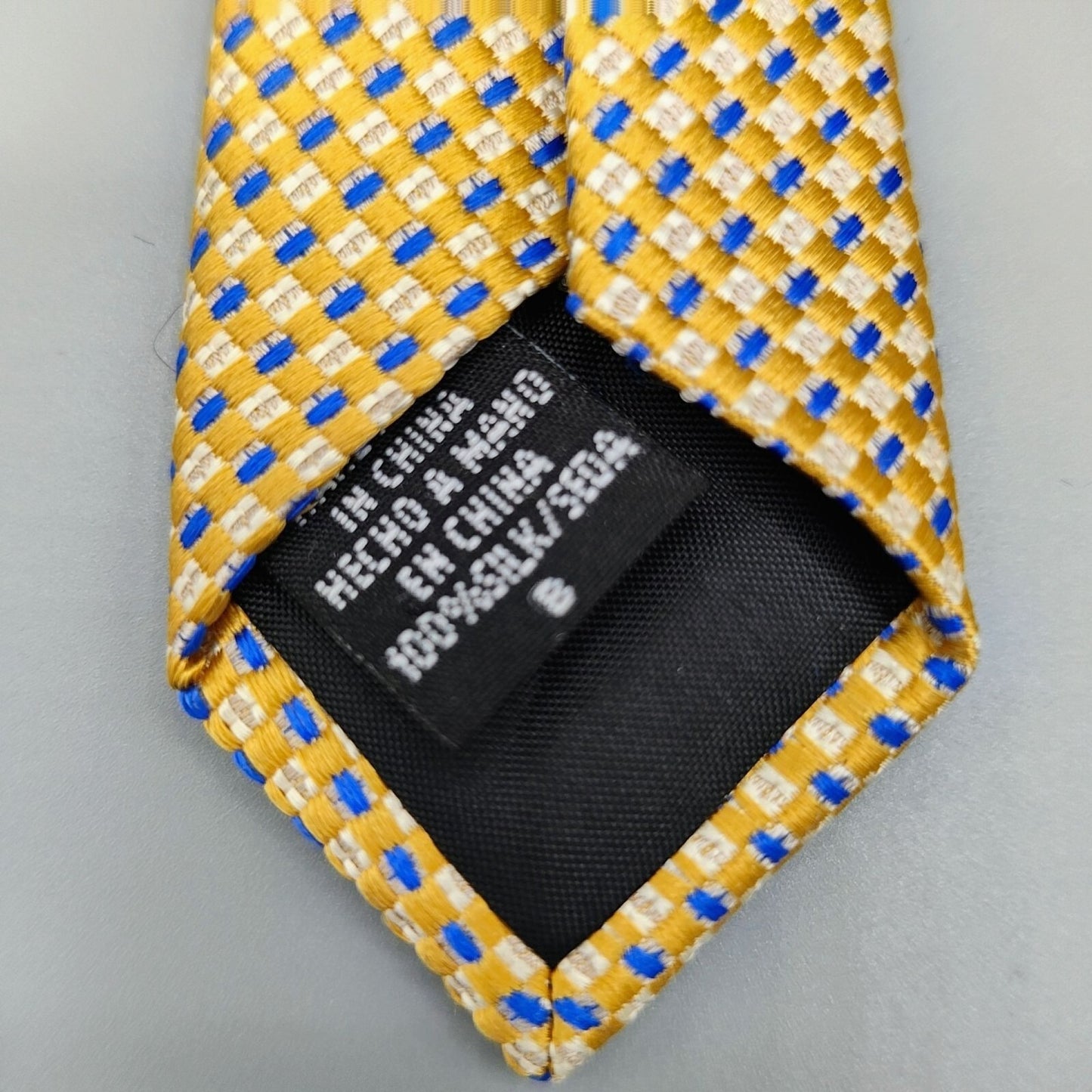 Geoffrey Beene Stain Resistant Yellow & Blue Geometric Pattern Wide Silk Necktie