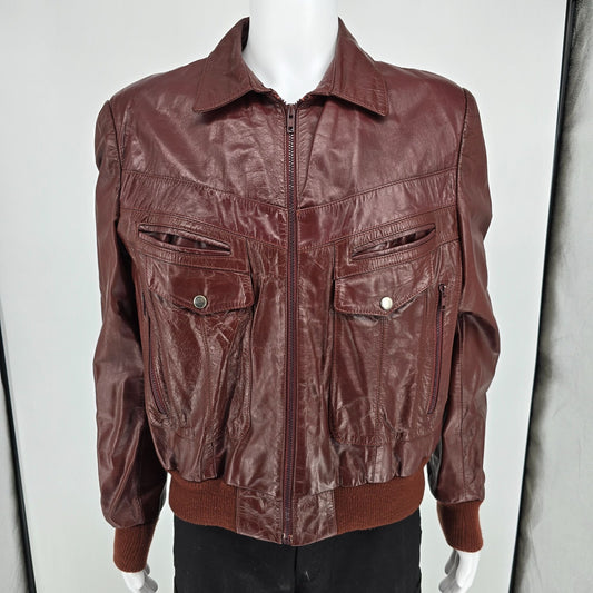 Vintage 1980s Berman's Pile Lined Oxblood/Burgundy Leather Bomber Jacket (L)