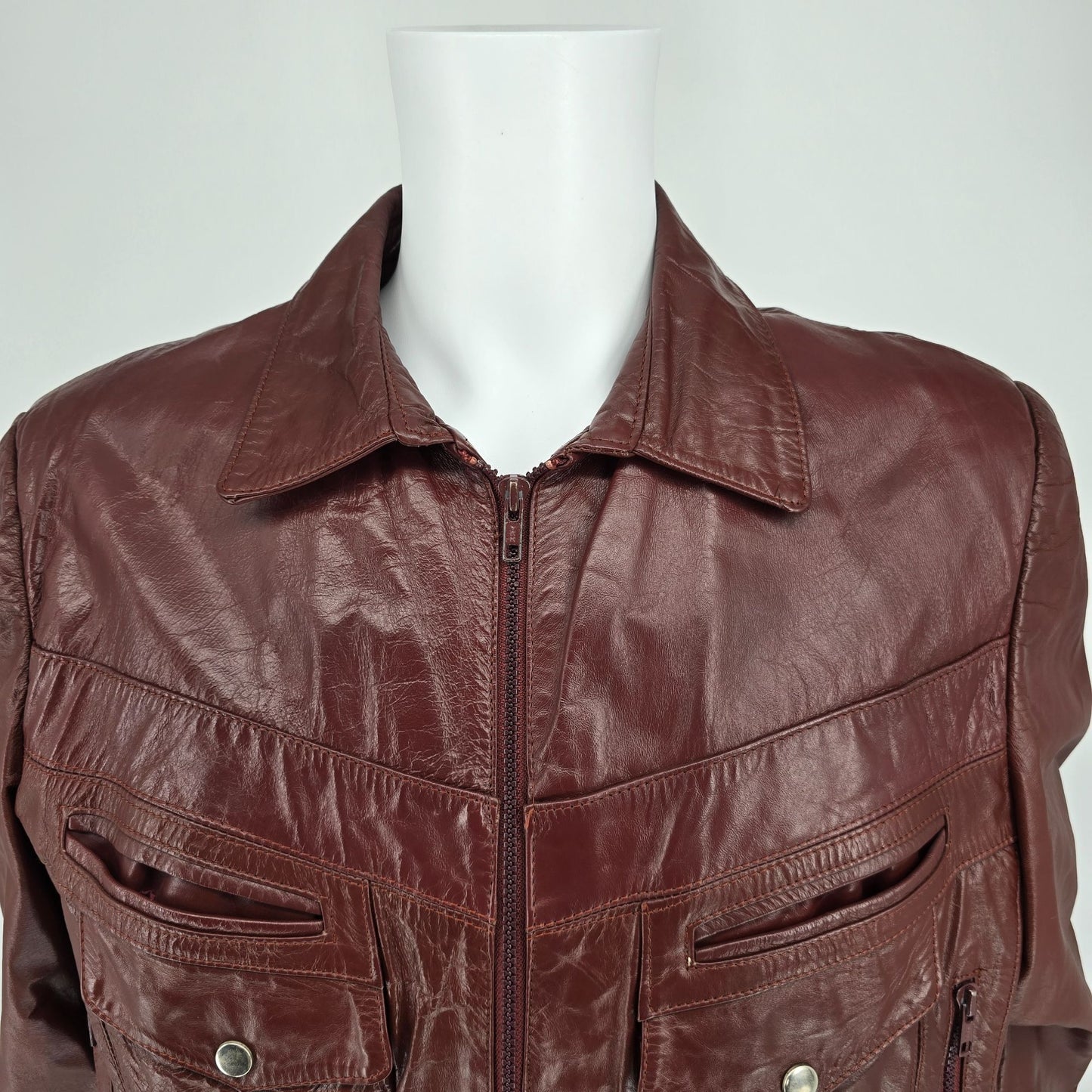 Vintage 1980s Berman's Pile Lined Oxblood/Burgundy Leather Bomber Jacket (L)
