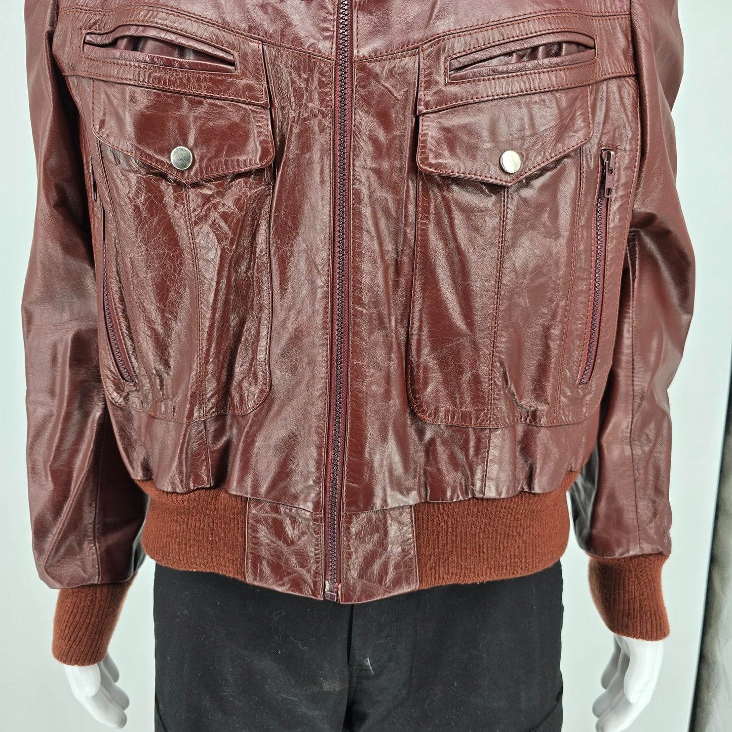 Vintage 1980s Berman's Pile Lined Oxblood/Burgundy Leather Bomber Jacket (L)