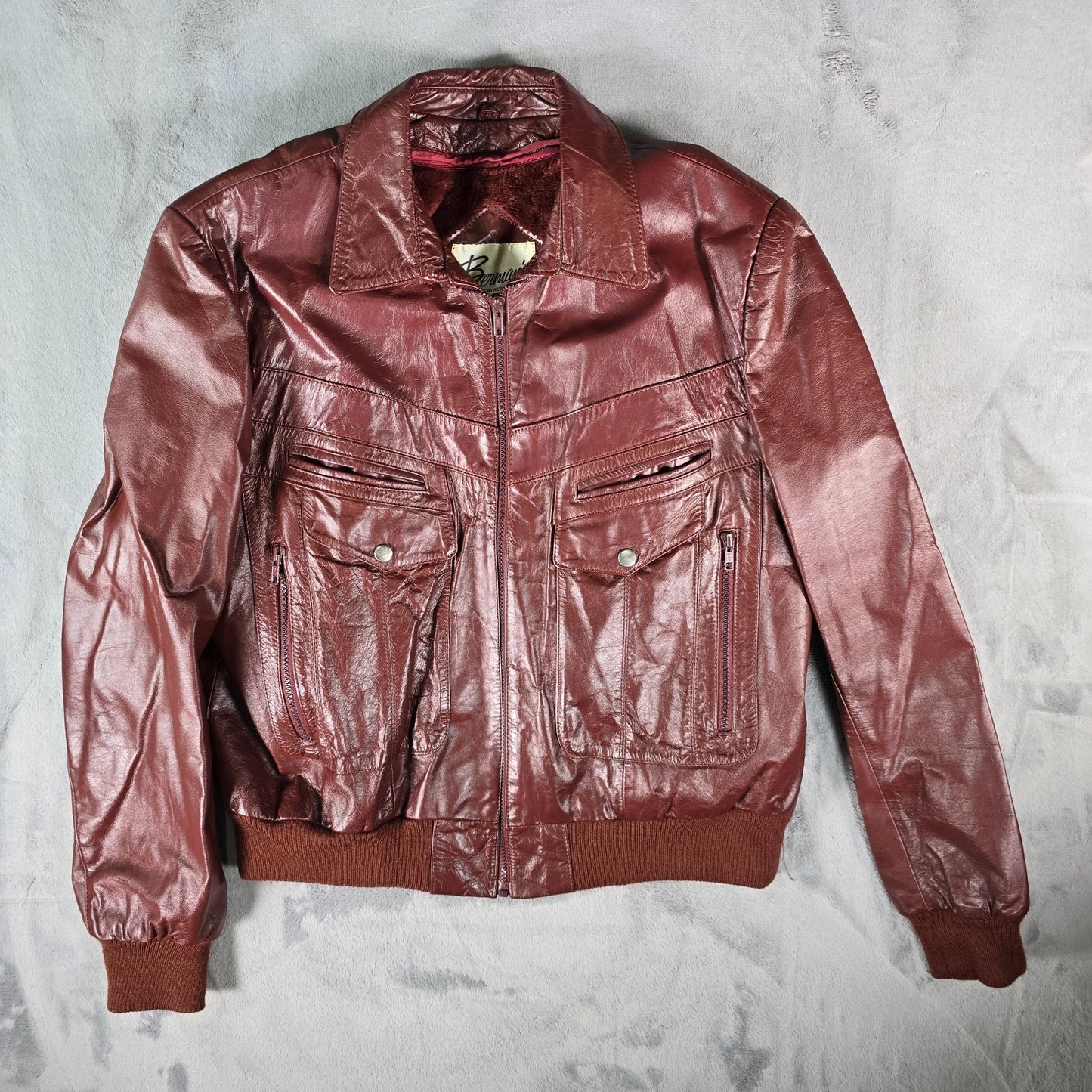 Vintage 1980s Berman's Pile Lined Oxblood/Burgundy Leather Bomber Jacket (L)