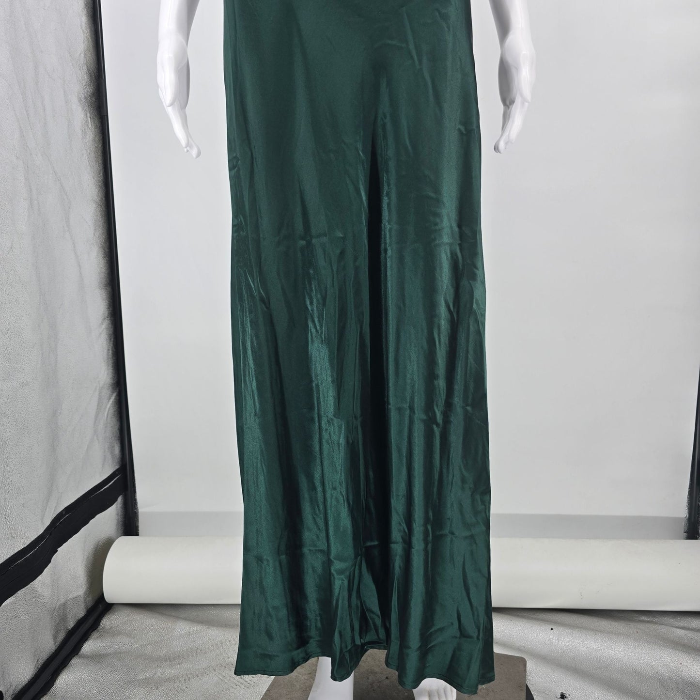 Vintage 1990s Maurices Green Satin Flocked Rose Whimsigoth Prom Dress (0/XS)