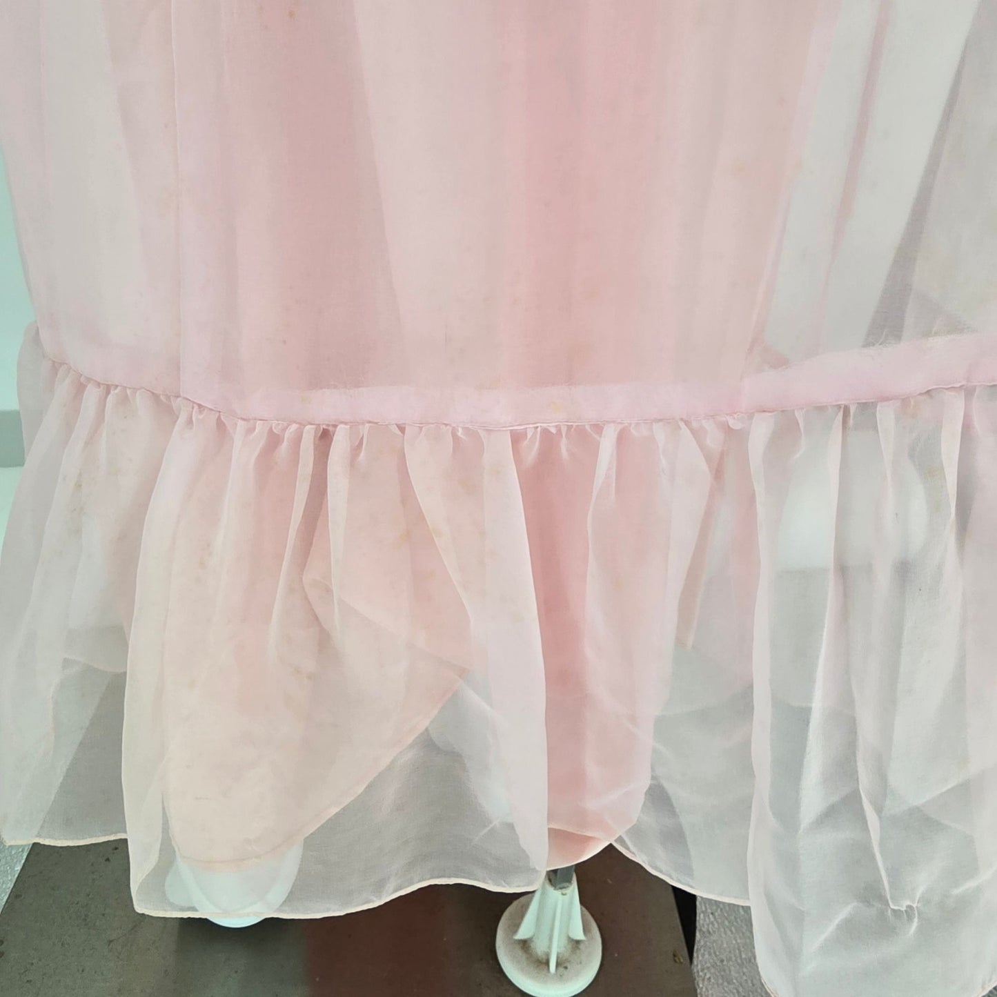 Vintage 1970s Light Pink Lace Neck Sheer Sleave Prairie Maxi Dress (Size 2/XS)
