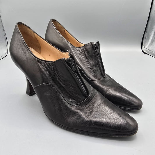 Vintage 1980s Maud Frizon Paris Black Leather Zip-Front Ankle Pumps (7.5B)