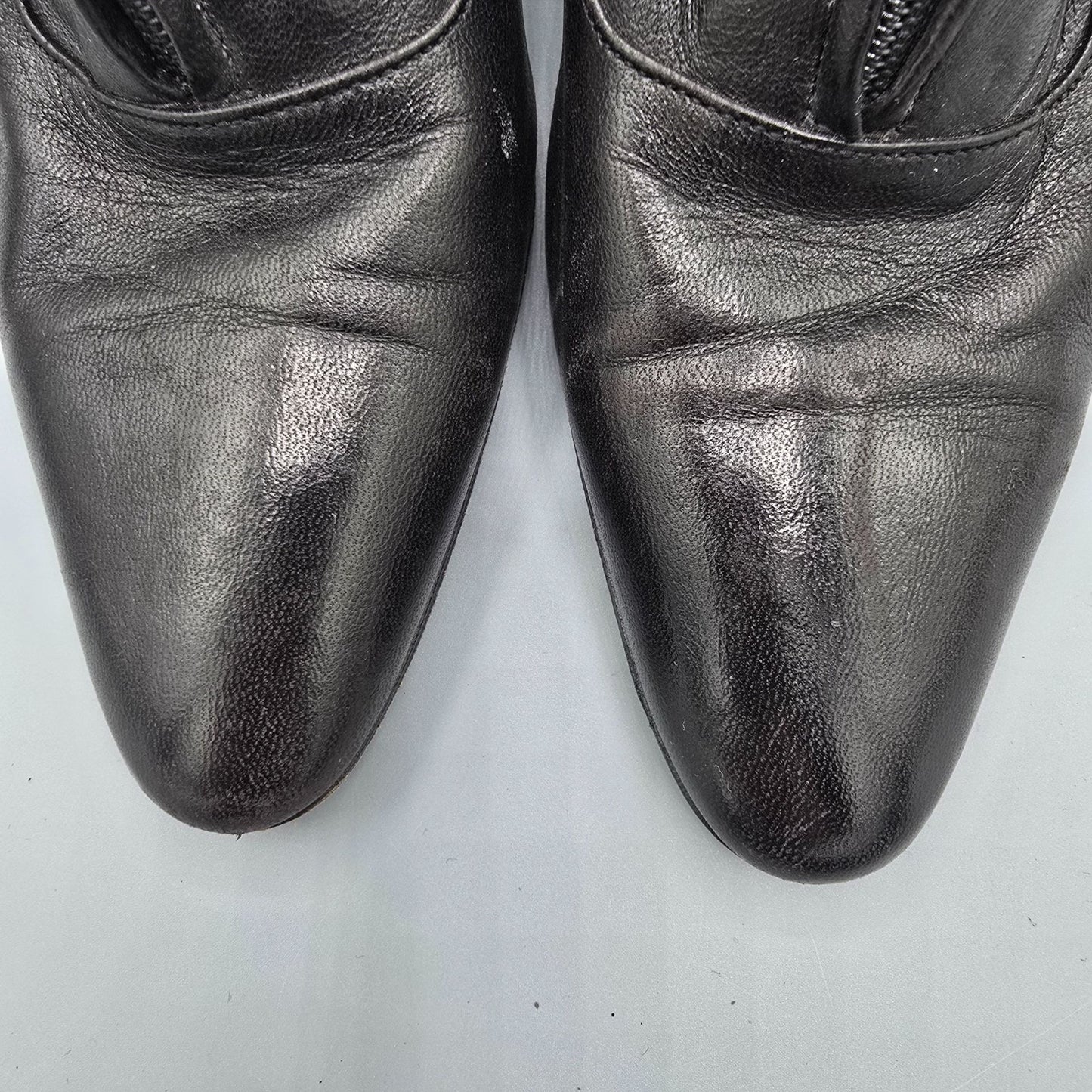 Vintage 1980s Maud Frizon Paris Black Leather Zip-Front Ankle Pumps (7.5B)