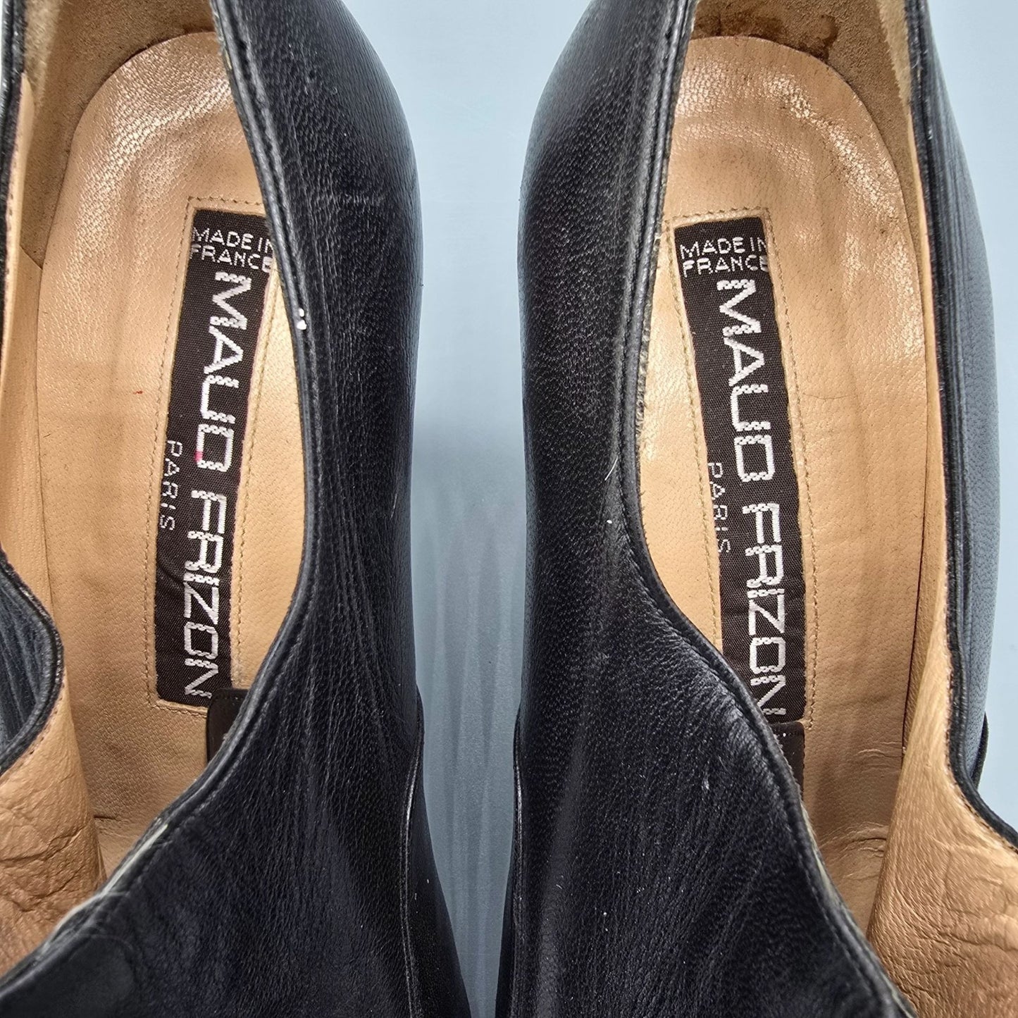 Vintage 1980s Maud Frizon Paris Black Leather Zip-Front Ankle Pumps (7.5B)