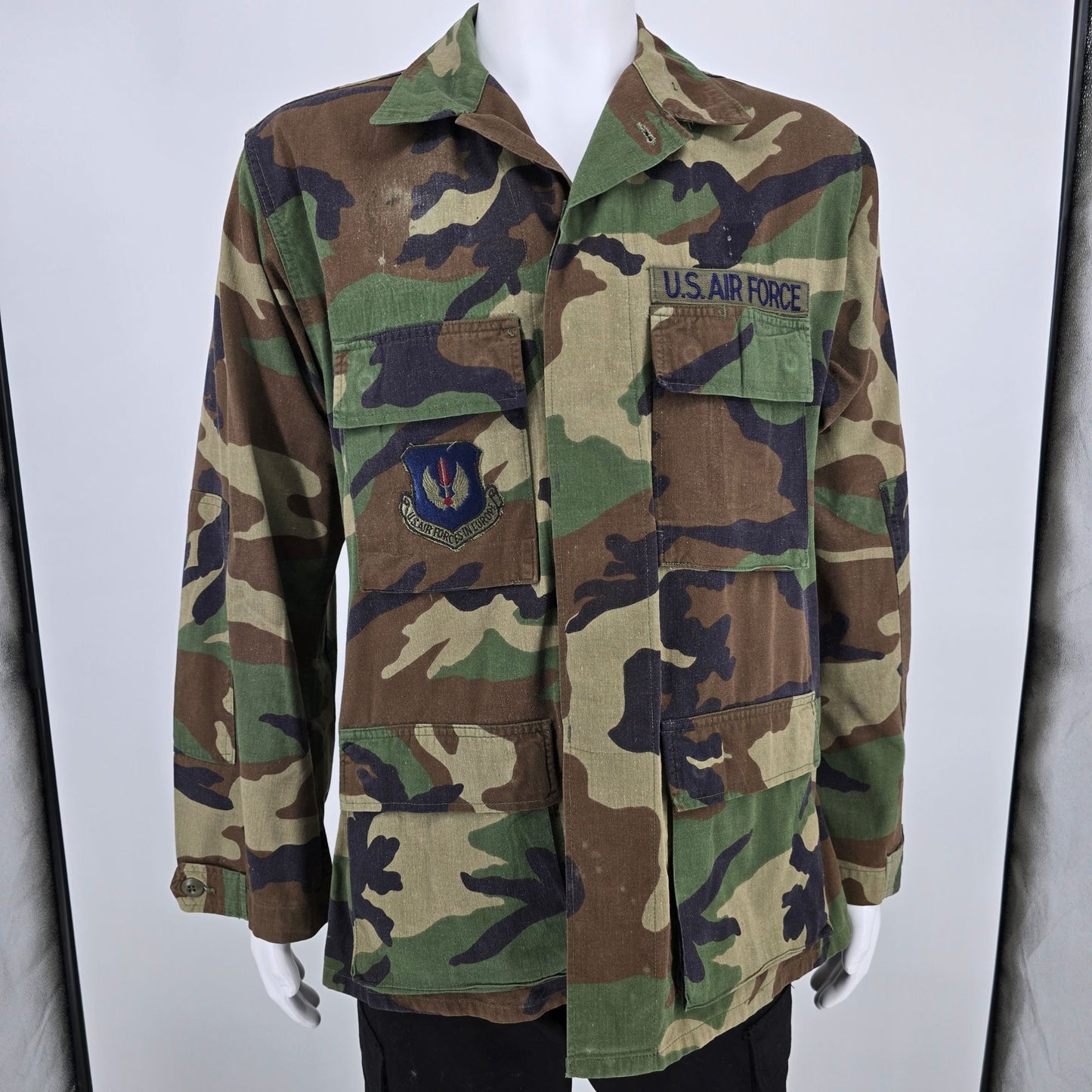 Vintage 1986 U.S. Air Forces in Europe BDU Woodland Camo Pattern Combat Coat (M)