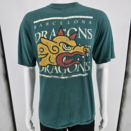 Thrashed Vintage 1990s NFL Europe Barcelona Dragons Single Stitch T-Shirt (L/XL)