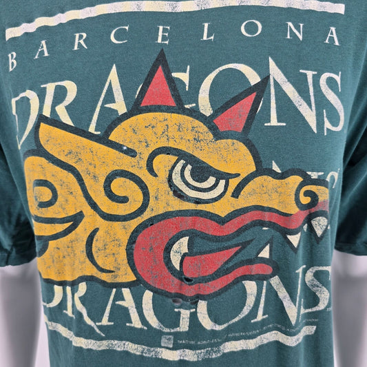 Thrashed Vintage 1990s NFL Europe Barcelona Dragons Single Stitch T-Shirt (L/XL)