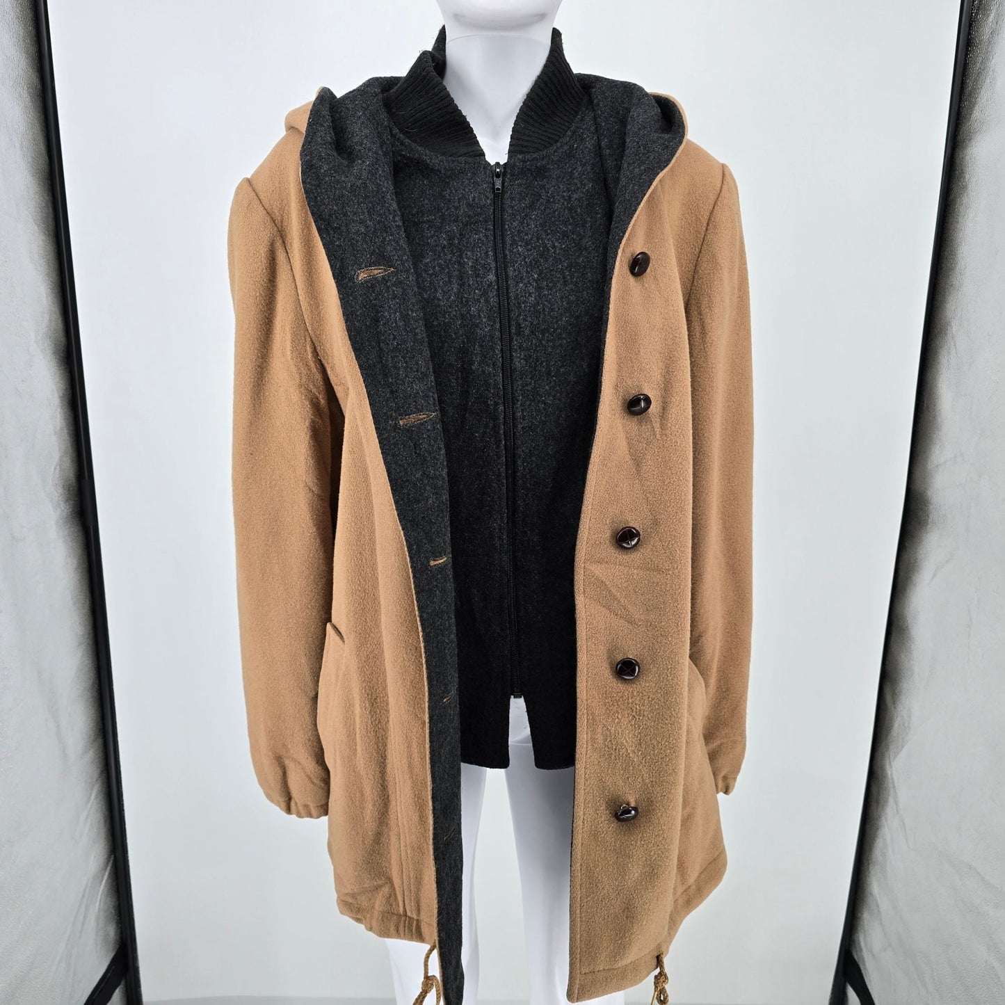 Vintage 1990s Mackintosh Vestcoat Women's Hooded Double-Layer Wool Coat (L)