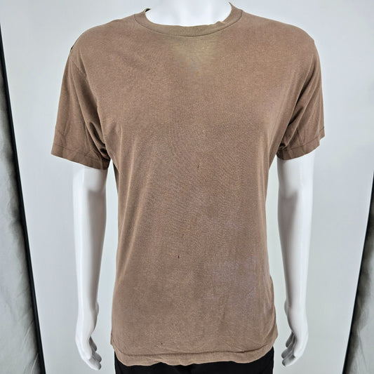 Distressed Vintage 1990s BVD Faded Brown Grunge Single Stitch Blank T-Shirt (L)