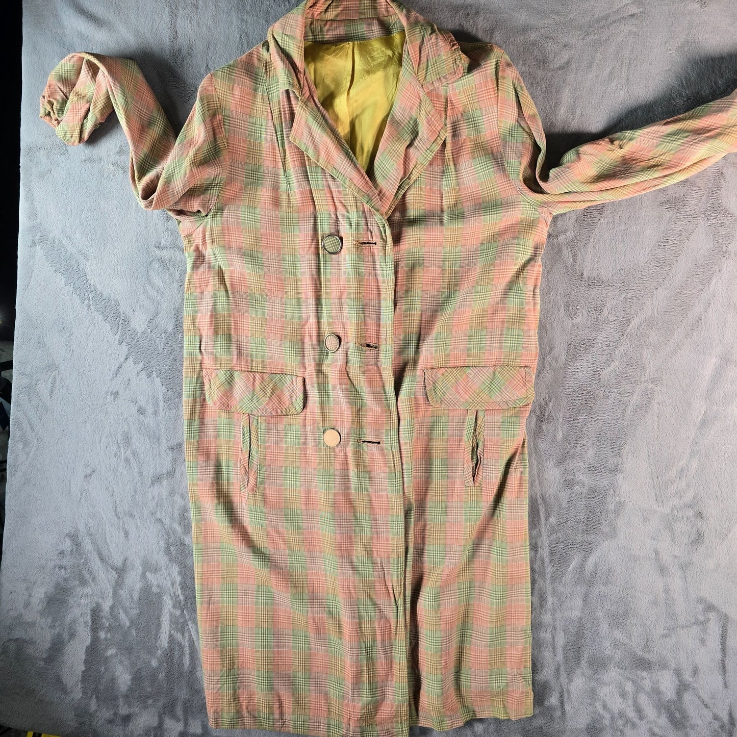 Vintage 1960s Weather Casuals Women's Pastel Glen Plaid Car Coat (M) *Fair