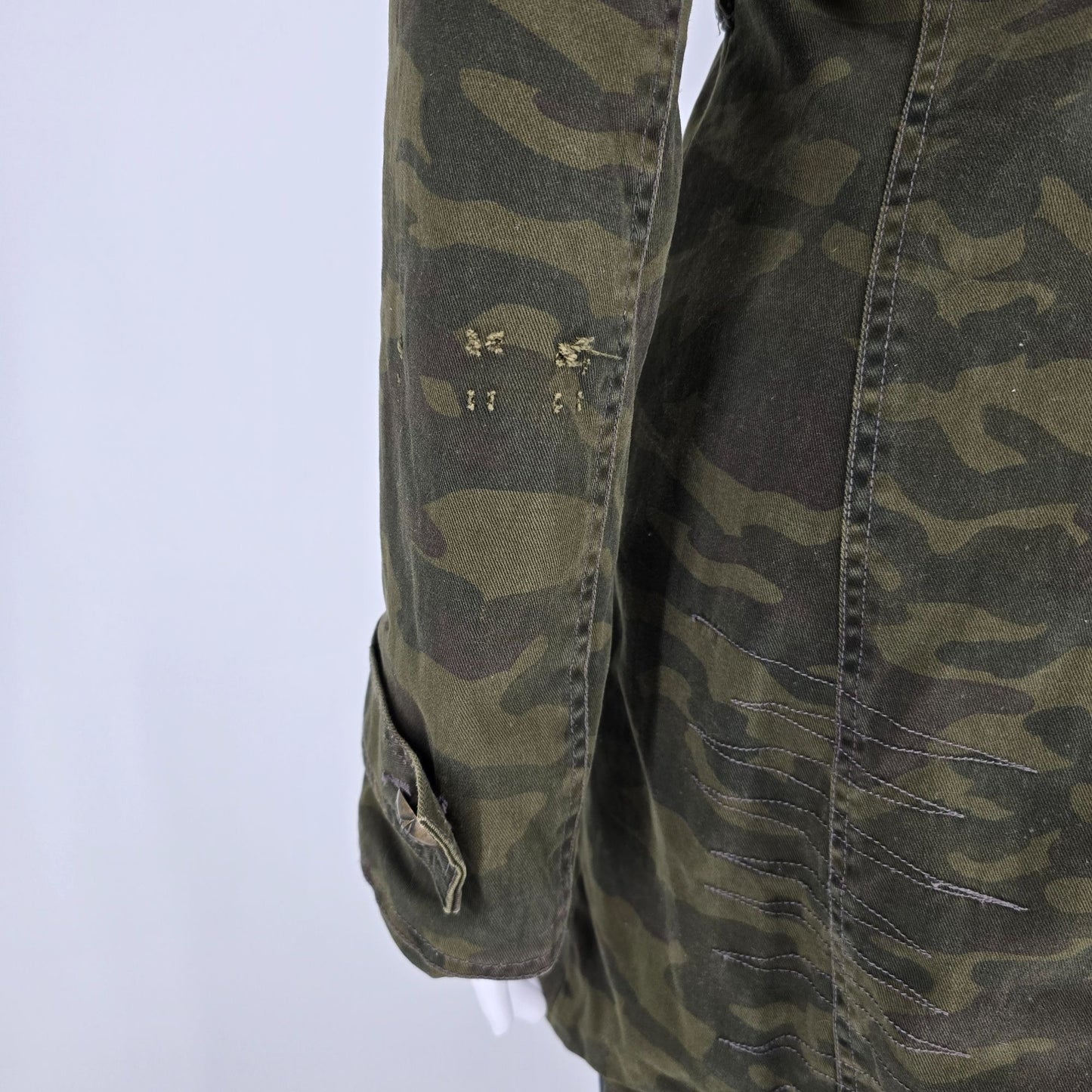 2010s BB Dakota Women's Green Camouflage Military-Style Clasp Front Coat (XS)