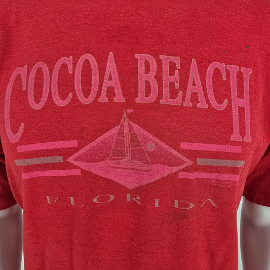 Vintage 1990s Single Stitch Cocoa Beach Florida Red Graphic T-Shirt (XXL)