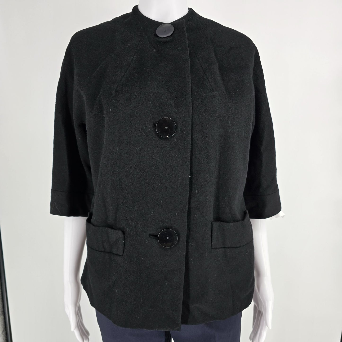 Vintage Early 1960s Betty Rose Black Wool 3/4 Sleeve Cropped Mod Jacket (S/M)