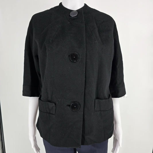 Vintage Early 1960s Betty Rose Black Wool 3/4 Sleeve Cropped Mod Jacket (S/M)