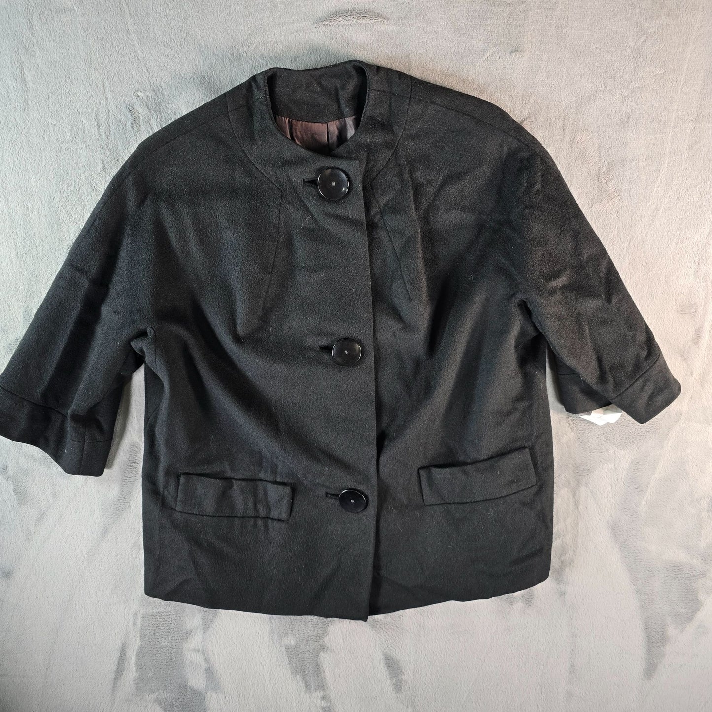 Vintage Early 1960s Betty Rose Black Wool 3/4 Sleeve Cropped Mod Jacket (S/M)