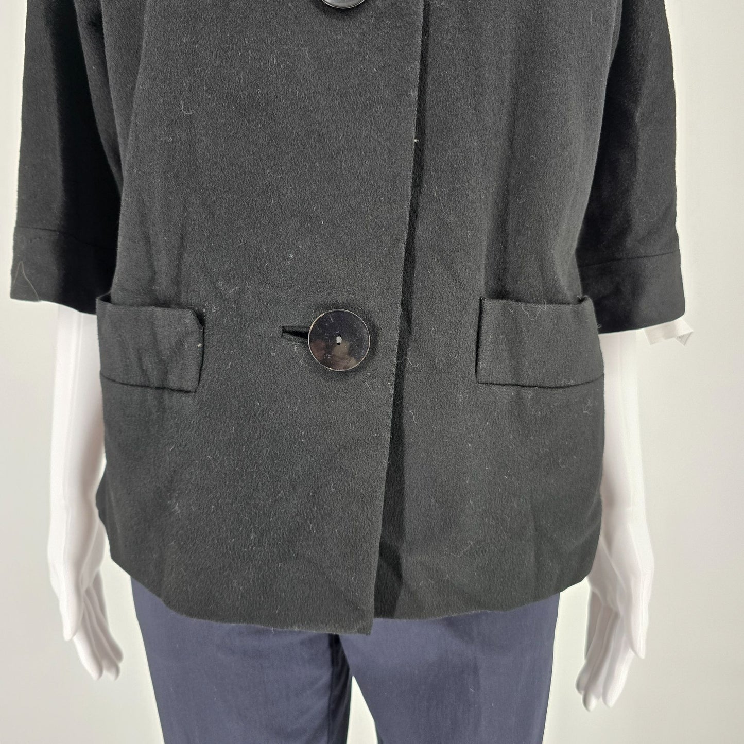 Vintage Early 1960s Betty Rose Black Wool 3/4 Sleeve Cropped Mod Jacket (S/M)