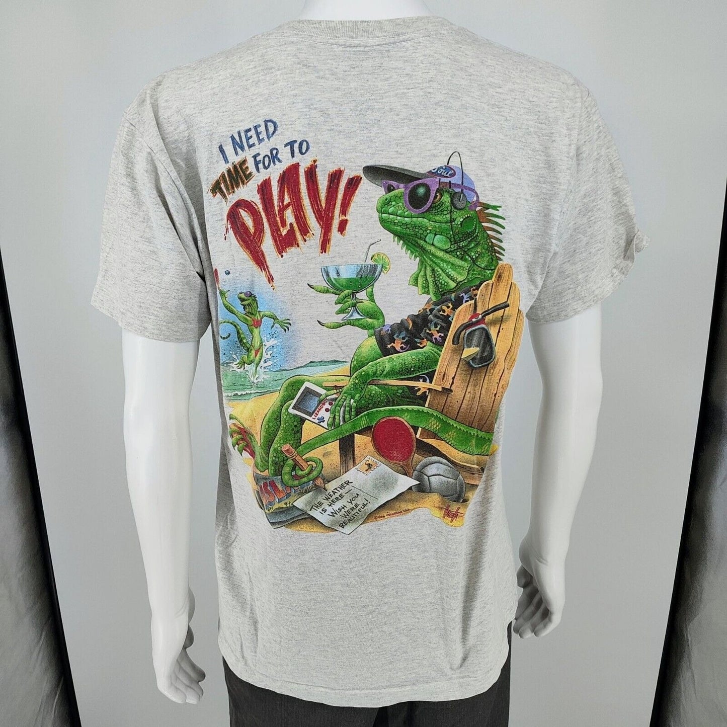 Vintage 1990s Single Stitch Caribbean Soul "I Need Time For To Play!" T-Shirt (L)
