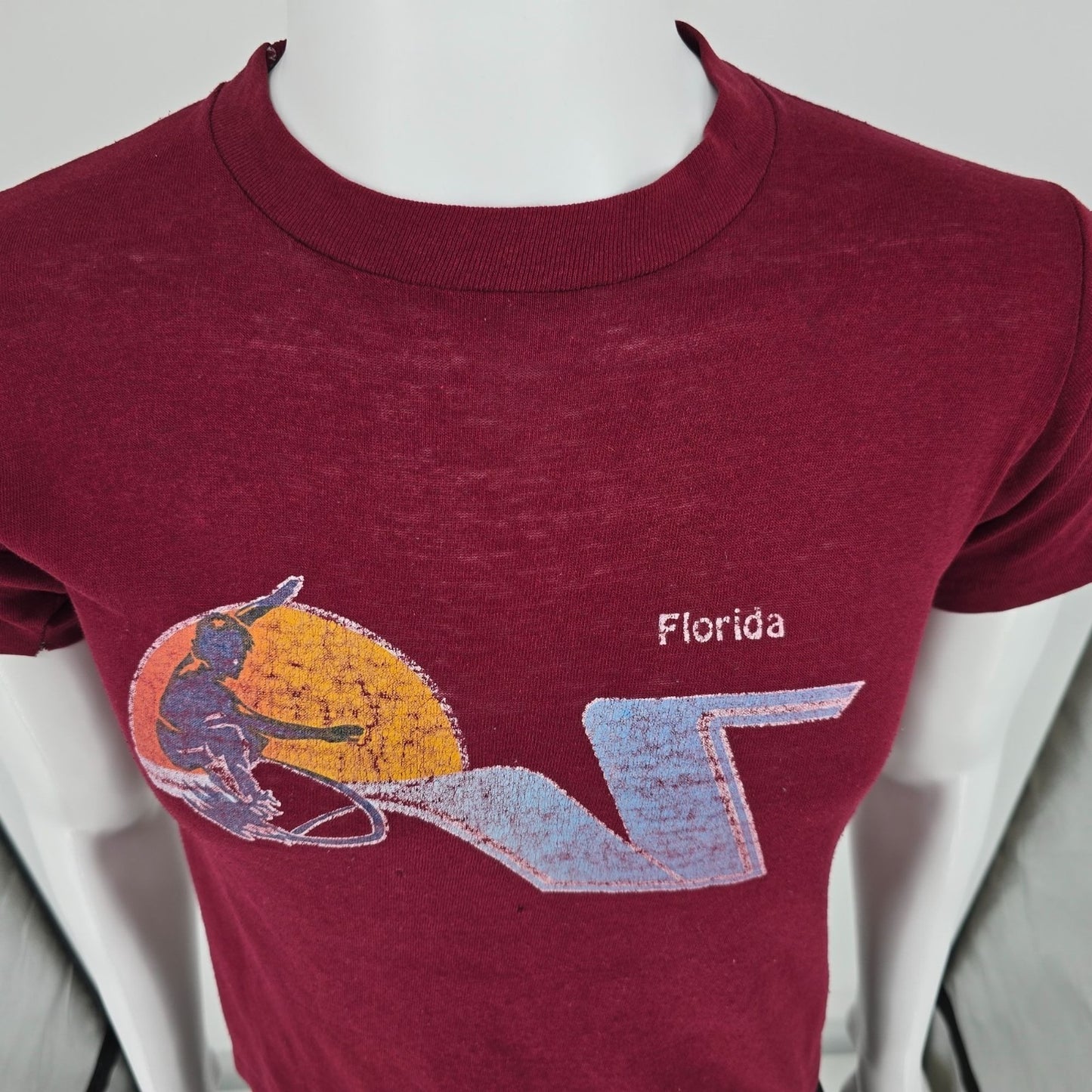 Distressed Vintage Early 1980s Sportswear Florida Surfer Graphic T-Shirt (S)