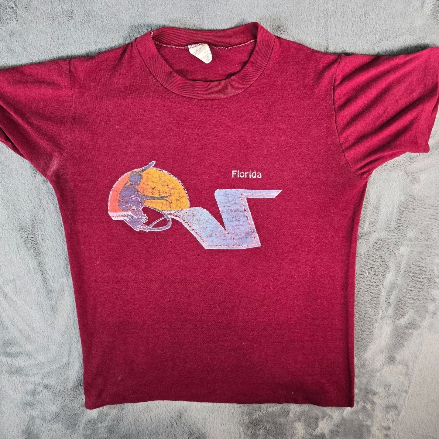 Distressed Vintage Early 1980s Sportswear Florida Surfer Graphic T-Shirt (S)