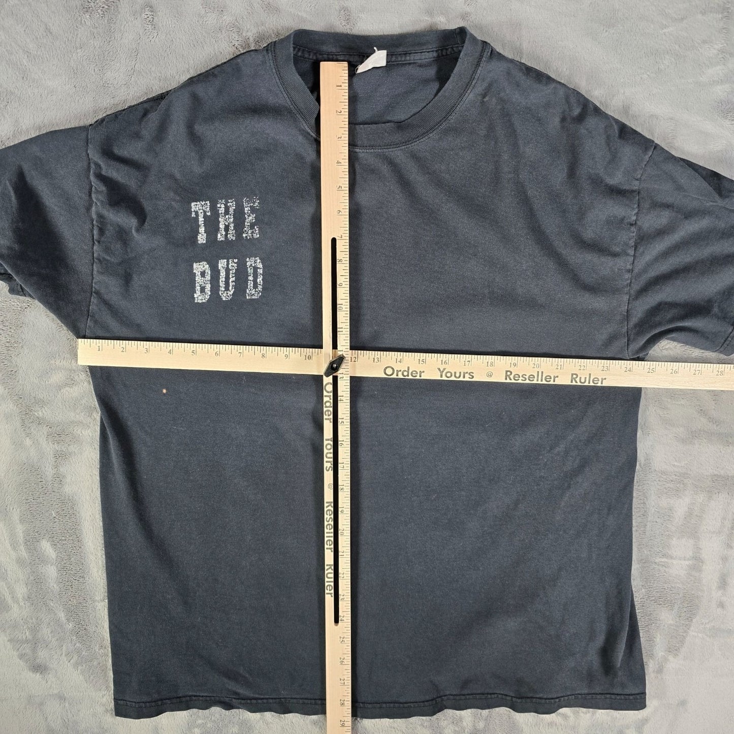 Distressed 2000s Hanes Beefy-T Budweiser "The Bud" Faded Black T-Shirt (XL)