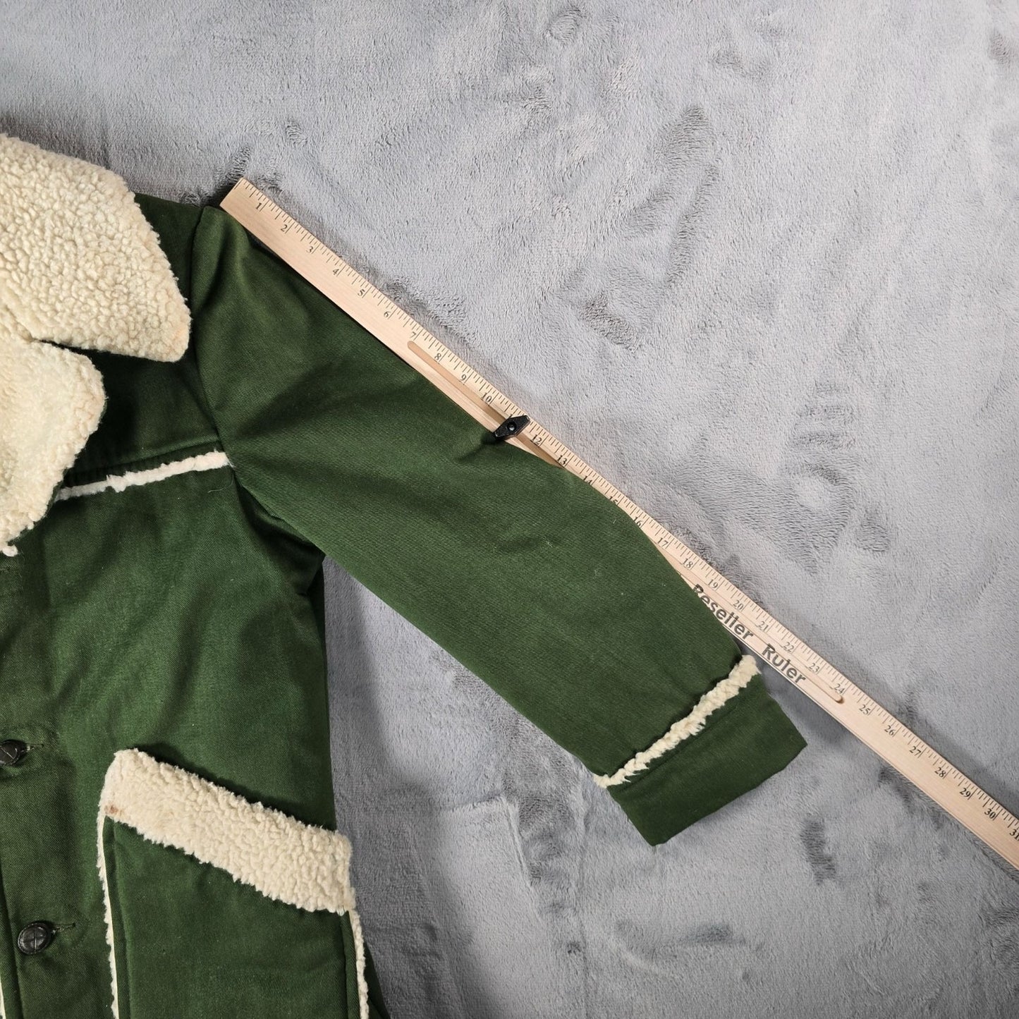 Vintage 1970s JC Penney Mens Green Sherpa-Lined Winter Western Rancher Coat (M)