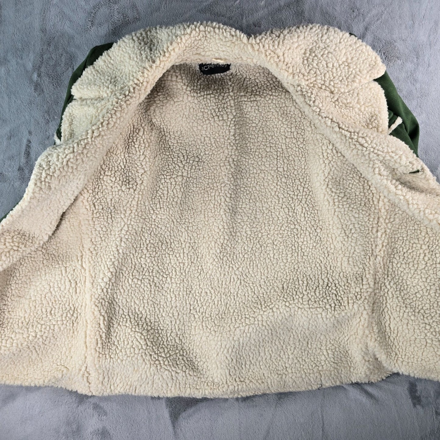 Vintage 1970s JC Penney Mens Green Sherpa-Lined Winter Western Rancher Coat (M)