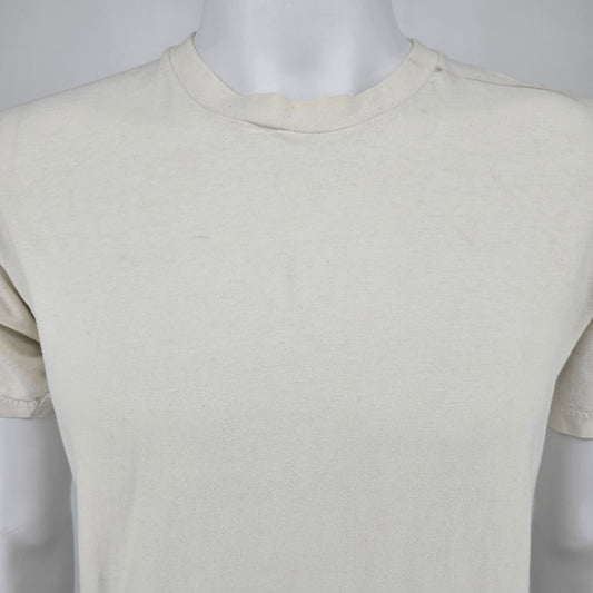 Vintage 1990s Hanes Classics Single Stitch White/Off-White Blank T-Shirt (L)