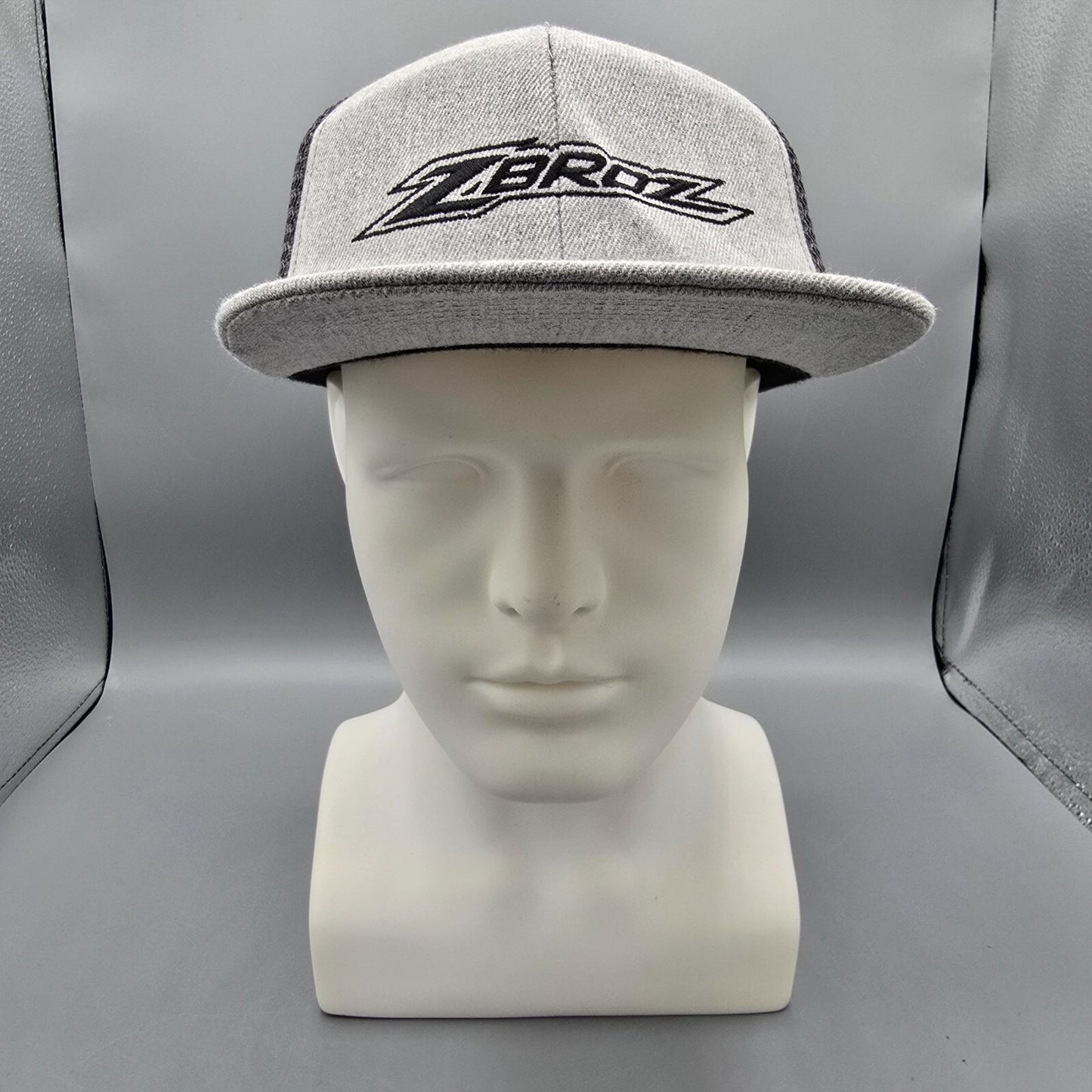 Zbroz Racing Embroidered Logo Gray and Black Flat Brim Snapback Hat *Damaged