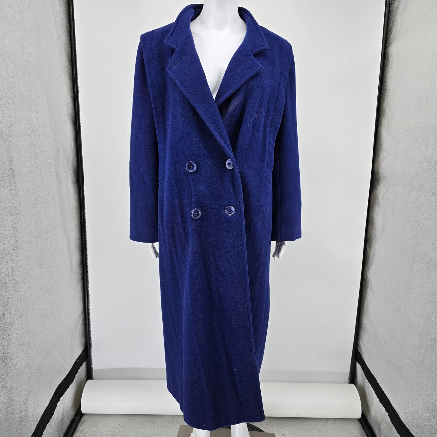 Vintage 1980s Distressed Forecaster of Boston Navy Blue Wool Overcoat (L)