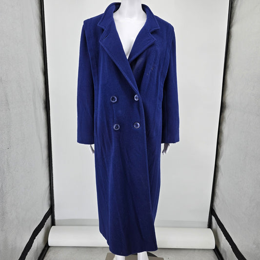 Vintage 1980s Distressed Forecaster of Boston Navy Blue Wool Overcoat (L)