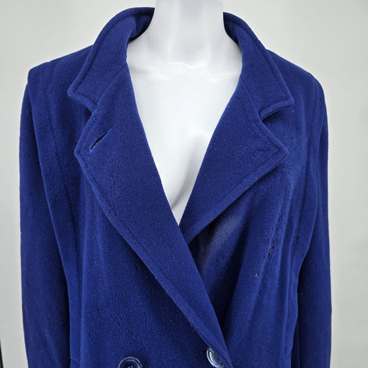 Vintage 1980s Distressed Forecaster of Boston Navy Blue Wool Overcoat (L)
