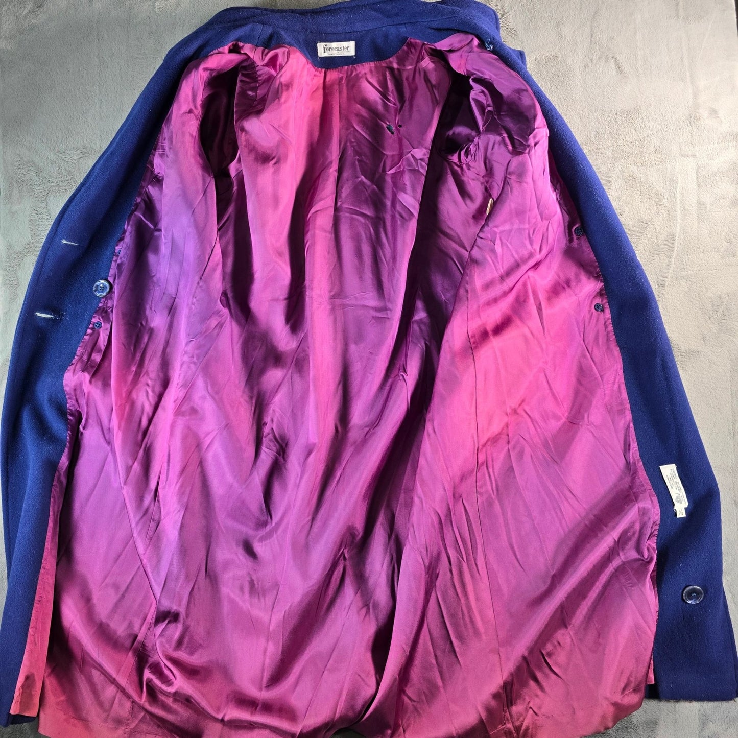 Vintage 1980s Distressed Forecaster of Boston Navy Blue Wool Overcoat (L)